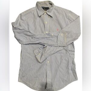 Ralph Lauren Men’s White Shirt with Blue Pinstripes and Pink Polo Logo